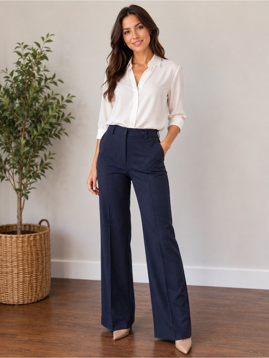 LOFT Pants - LOFT Petites Marisa Trouser Wide Leg Career Pants Navy Blue 8P Tailored
